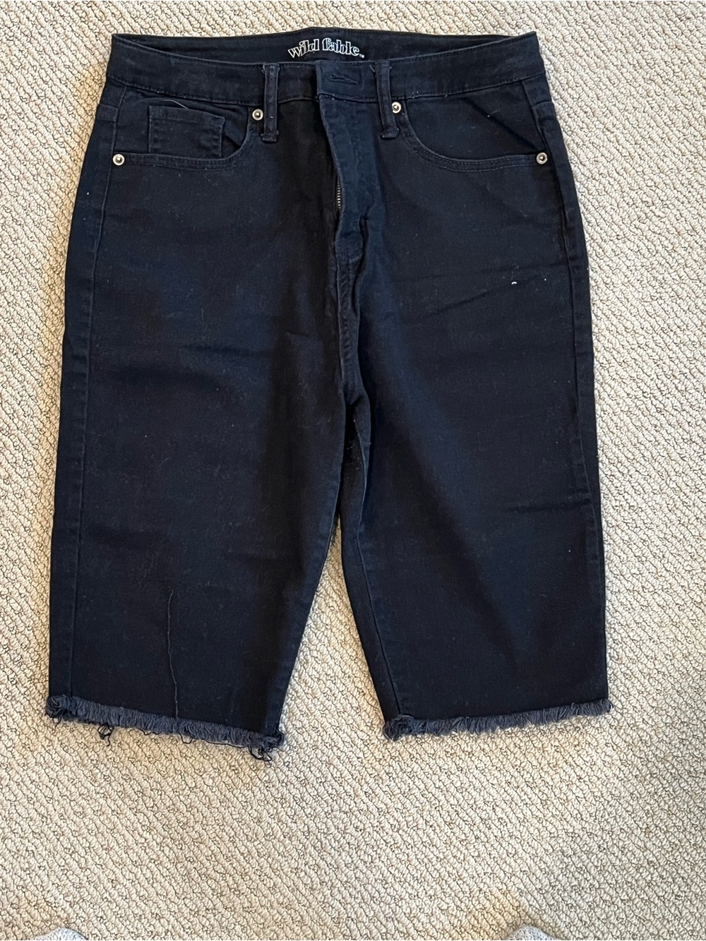 wild fable Black Denim Bermuda Shorts with Frayed Hem